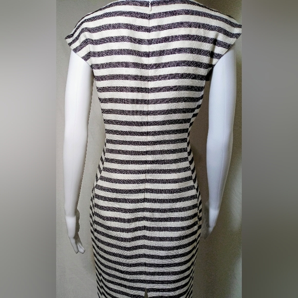 Trina Turk C/S Ivory/Black Striped Sheath Dress with Metallic - Picture 2 of 6